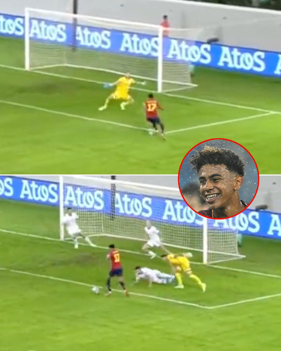 ESPNFC's tweet photo. Lamine really dropped the keeper and the defender before calmly slotting it in the net 🤯

Only 16 years old 👶 https://t.co/9TesoByJGg