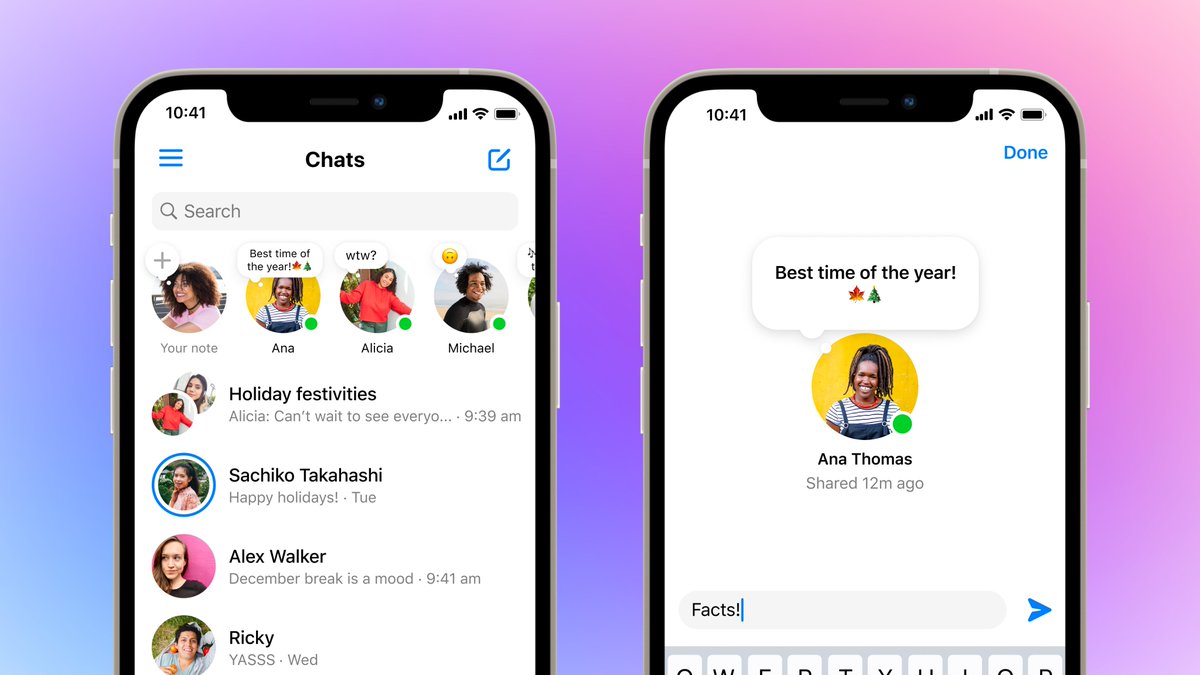 Is it the weekend yet? Share your plans — or make them — with Notes, rolling out on Messenger 💬