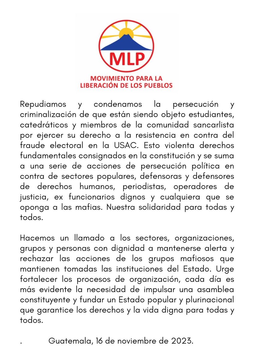Pronunciamiento de la bancada MLP.