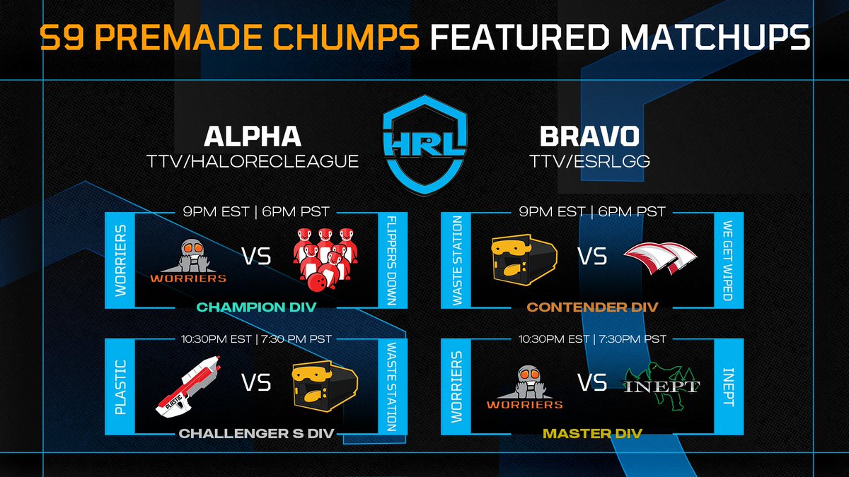 HaloESRL's tweet photo. The final night of HRL Season 9 is upon us! Premade matches all night long on both main and bravo channels, make sure to tune in tonight to give some love! https://t.co/8dghRxmis1