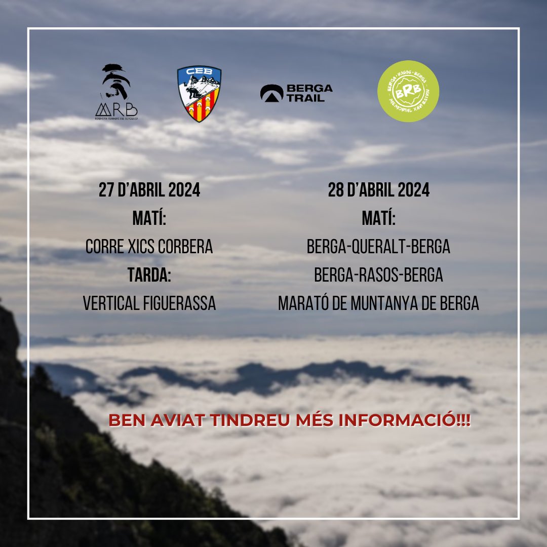🤝🏼 ‘DIUEN QUE LA UNIÓ FA LA FORÇA’

⛰️ Estem convençuts que aquesta pròxima edició no us deixarà indiferents… Oju que venim forts! 🤪

👀 Pareu atenció perquè ben aviat us donarem més notícies!

#bergarasosberga #berga #cursa #muntanya #trailrunning
