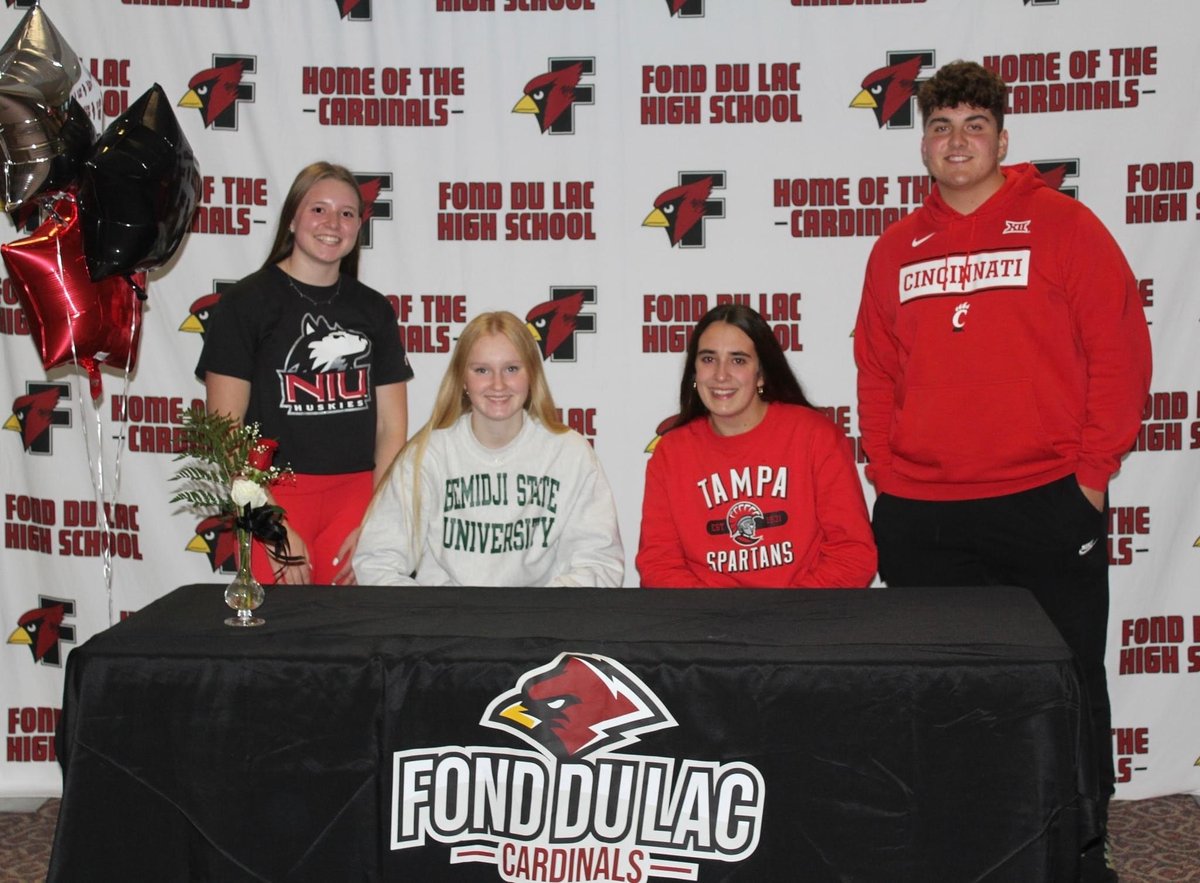 Congrats to our Fondy Athletes on signing their National Letter of Intent!
Audrey Brenner-Northern Illinois University Gymnastics
Brooke Butler-University of Tampa Women’s Basketball
Brooklyn Wood-Bemidji State University Women’s Basketball
Matthew Rusch-Cincinnati Men’s Track