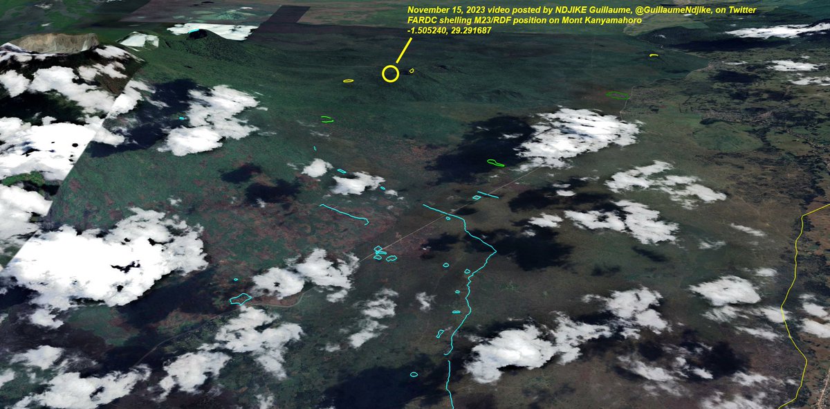 ryanmofarrell's tweet photo. In a bit of a first, FARDC is now posting drone footage showing likely 120mm mortar strikes on M23 positions on Mont Kanyamahoro. Some pretty accurate hits directly into trenches, almost certainly causing some casualties. Video shows 122mm MRLS, but that wouldn't be this accurate https://t.co/pTpQHcUIUZ