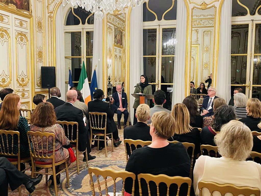 It was pleasure to represent @GlobalStuForum and the perspective of Afghan girls on the Status of SDG4 at the briefing reception hosted by the Government of Ireland for the @GEMReport at the Irish Embassy in Paris. Thank you @IRLOECDUNESCO for having me.