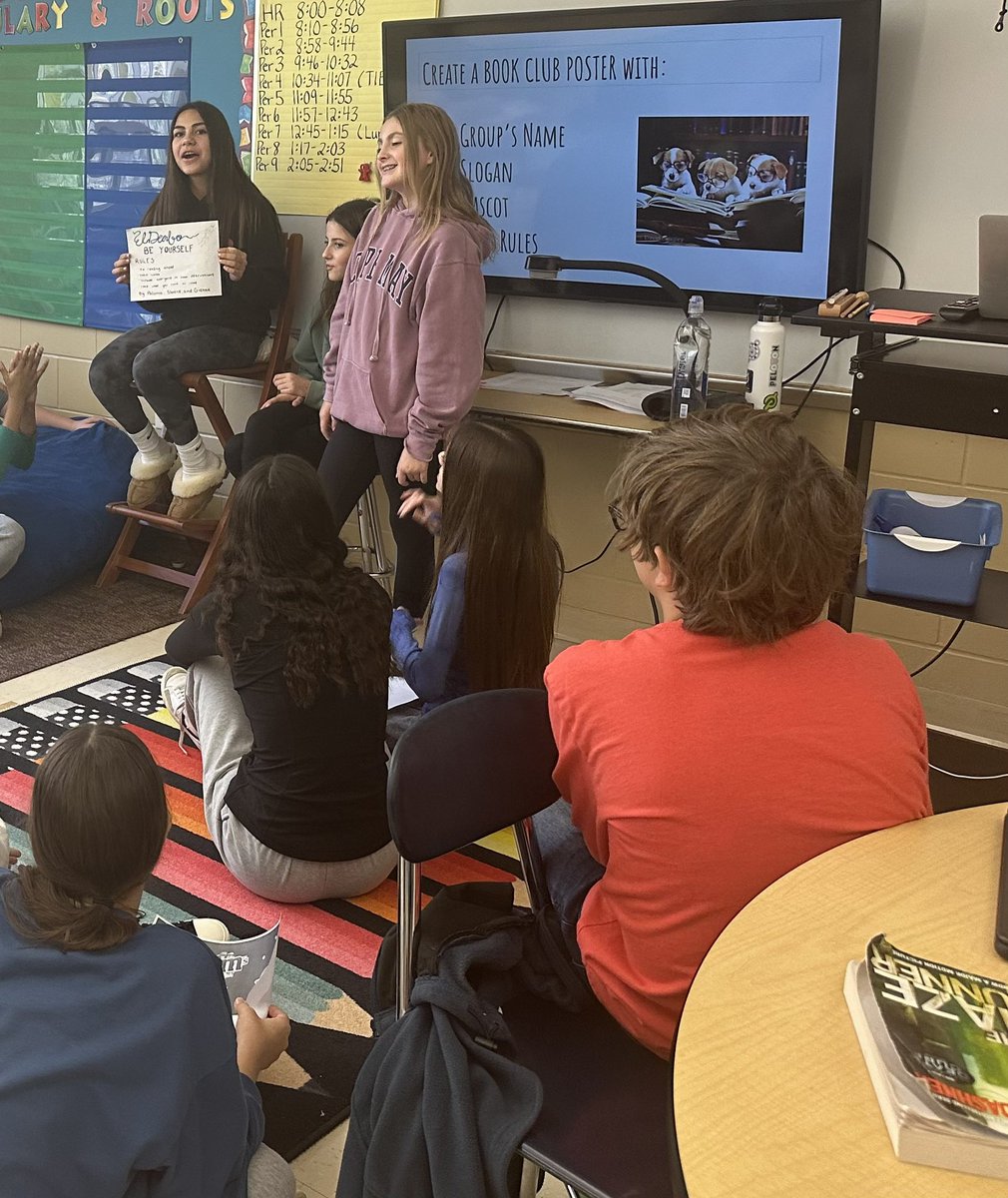CVanDerWende's tweet photo. Who doesn’t love a book club slogan jingle? 🎶 📚 Today students have fun collaborating with their new book clubs to create group norms and more. @wyckoffschools @WPSEisenhower https://t.co/KP8u4wDQ1C