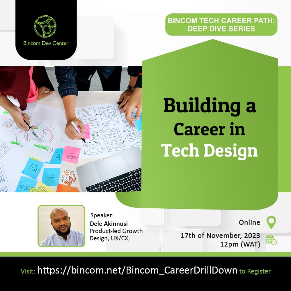 Why You Should Attend: - Learn from experienced tech designers about their career journeys and tips for success. - Connect with other people interested in a career in tech design. Register with the link below 👇 bincom.net/Bincom_CareerD… #uiuxdesign #careerpath #designer
