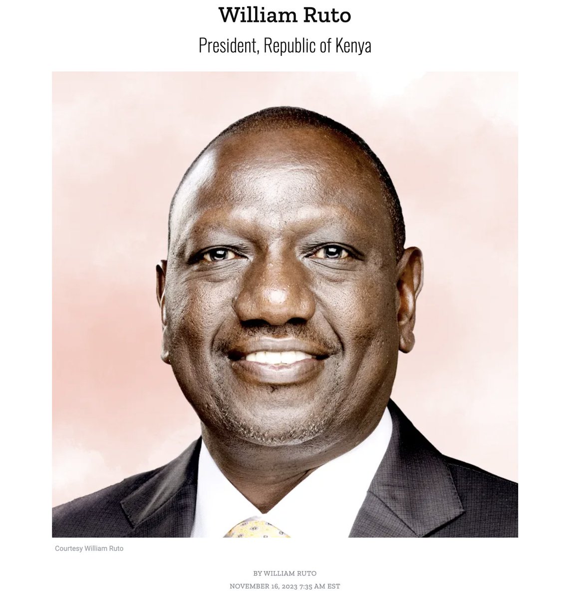 Congratulations, President <a href="/WilliamsRuto/">William Samoei Ruto, PhD</a>.

<a href="/TIME/">TIME</a> has correctly named you as a top 100 defender of climate change

#SystemYaFacts