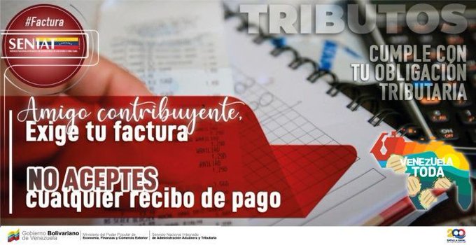 Los restaurantes, panaderías, cafés y similares, entre otros, están obligados a emitir facturas a través de máquinas fiscales.  #SENIATPontenciaLaEconomía