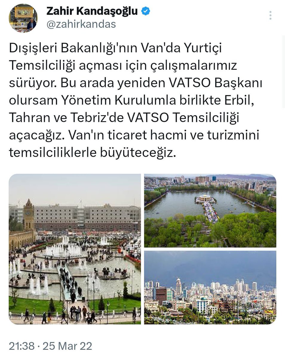 2 yıldır mücadelesini verdiğimiz Dışişleri Bakanlığı Yurtiçi Temsilciliğinin Van'a kazandırlmasına çok sevindim. Bu konuda talepte bulunan ilk kişi olmanın mutluluğunu yaşıyorum. Bu konuda kimin katkısı ve emeği varsa bir Vanlı olarak çok teşekkür ediyorum. Allah emeği