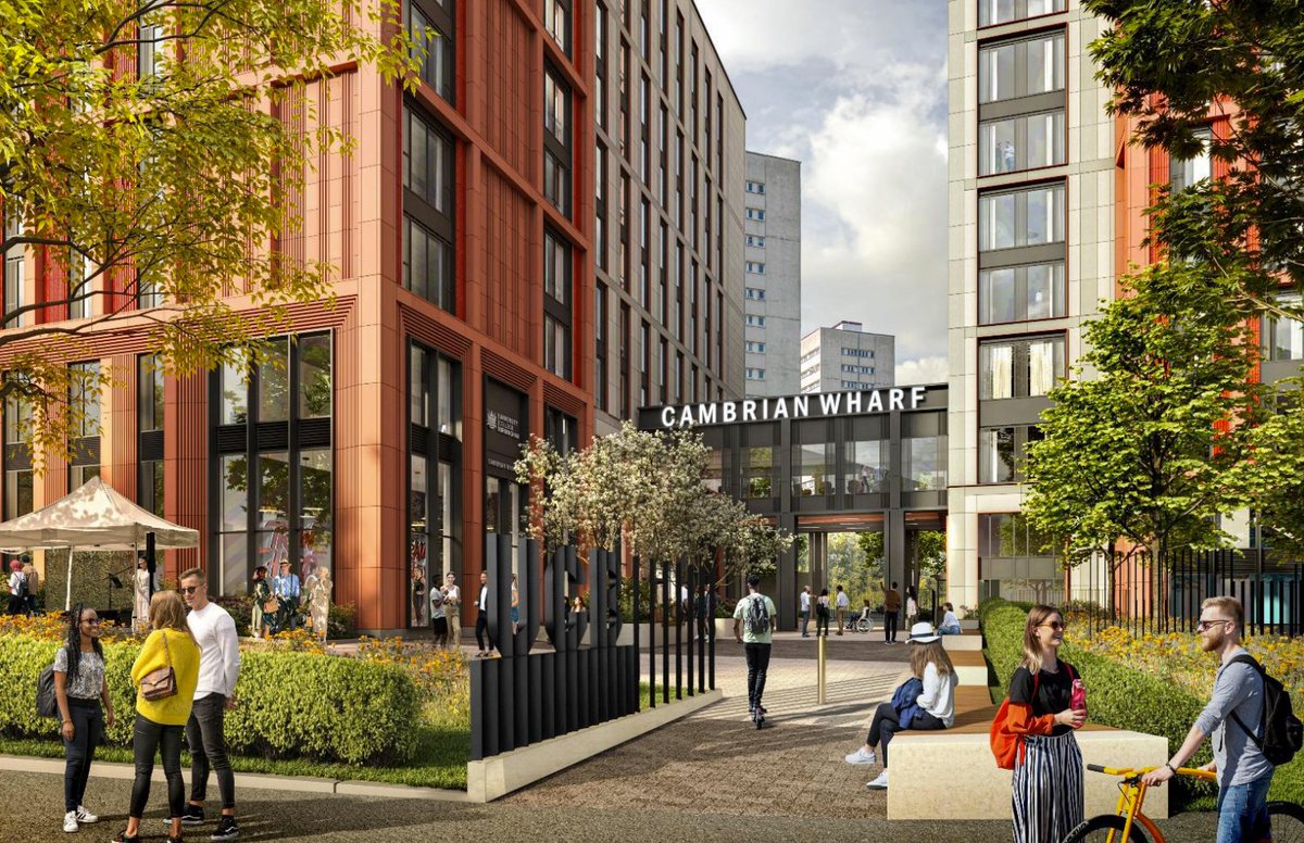 🚀 CAMBRIAN WHARF:

University College Birmingham's desire is to consolidate its student accommodation offer here, transforming an underutilised 1970s site with a modern, safe, and inspiring new environment.

The result: 1,205-bed spaces over two new builds of 15 &amp; 35 storeys.
