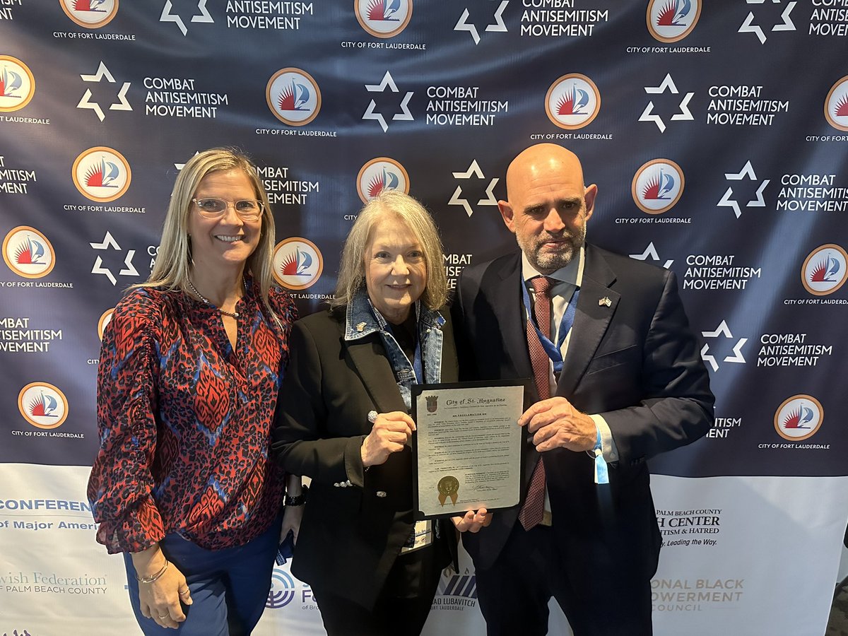 IsraelinMiami's tweet photo. Thank you Mayor @NancySikesKline for presenting Consul General @ElbazStarinsky with a proclamation symbolizing the @CityStAug’s support for Israel and condemning Hamas.  #StandWithIsrael 🇮🇱 https://t.co/E3gbv1tyIS
