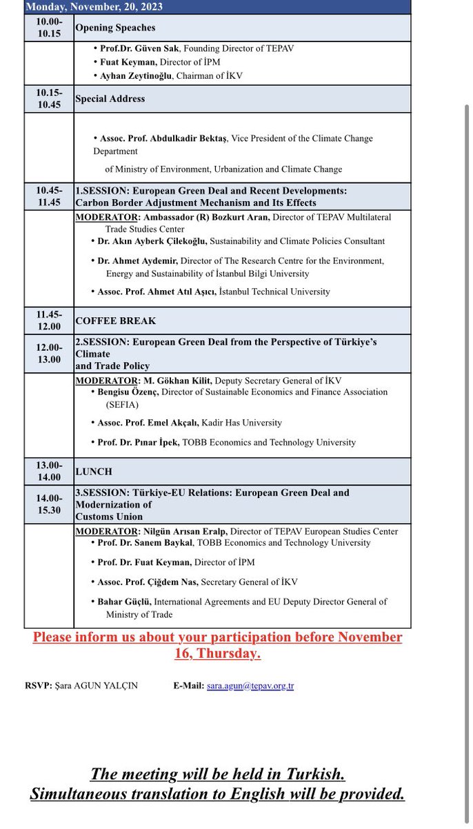 IKV, @tepav and @ipc_ipm with the support of @FNFTurkey are organizing an event titled “European Green Deal and its Effects on Türkiye’s Climate Policy”.  Latest developments in the #EuropeanGreenDeal Tr’s #ClimateLaw and #ETS preparations, impact on #TürkiyeEU relations,