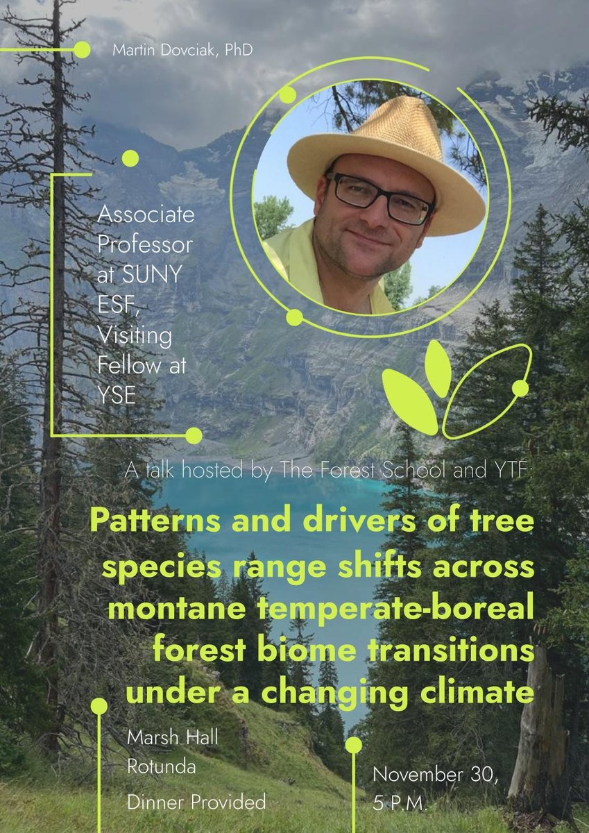 Martin Dovciak🌱🌻🌳 (@dovciaklab) on Twitter photo 🔔Interested in patterns & drivers of🌳species range shifts across temperate-boreal forest biome transitions under a changing climate❓If so & you are in the area, check out my talk on Nov. 30 <a href="/yaleforestry/">Yale Forestry</a> <a href="/YaleEnvironment/">Yale School of the Environment</a> on my lab's research <a href="/sunyesf/">SUNY ESF</a>.
yaleconnect.yale.edu/TFS/rsvp_boot?… 🔔Interested in patterns & drivers of🌳species range shifts across temperate-boreal forest biome transitions under a changing climate❓If so & you are in the area, check out my talk on Nov. 30 <a href="/yaleforestry/">Yale Forestry</a> <a href="/YaleEnvironment/">Yale School of the Environment</a> on my lab's research <a href="/sunyesf/">SUNY ESF</a>.
yaleconnect.yale.edu/TFS/rsvp_boot?…
