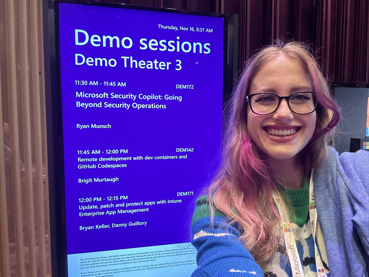 BrigitMurtaugh's tweet photo. Made it to Ignite! 🥳 Can’t wait to see folks all day, and for my demo sessions at 11:45am and 5:30pm!

And cold weather is a perfect reason to wear my Clippy sweater 📎 https://t.co/88raLLpx3S