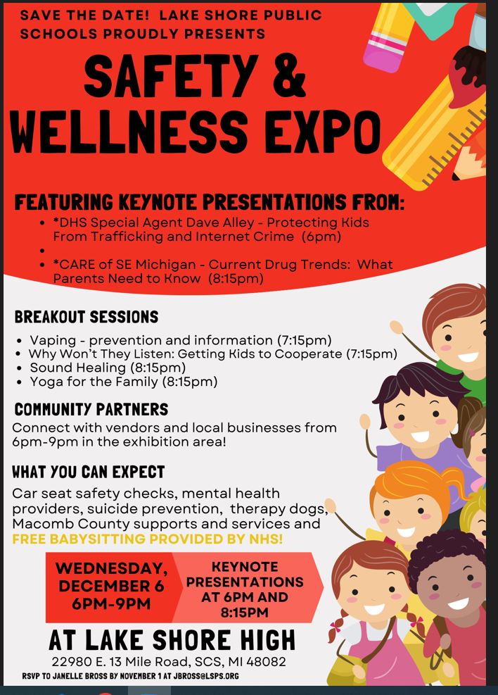 JoanGrassi's tweet image. The Safety &amp;amp; Wellness Expo is taking place on Wednesday, December 6th from 6pm-9pm. Spread the word and share the flyer with your friends and family near and far. There will be free childcare in PreK-5th grade supervised by our NHS members. We can’t wait to see you there! #mylsps
