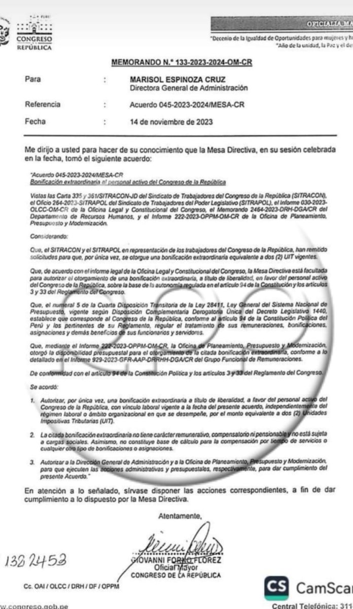 #OJO Congreso aprueba entregar un bono extraordinario de 10 mil soles a sus trabajadores, independientemente del régimen laboral al que pertenezcan <a href="/RPPNoticias/">RPP Noticias</a>