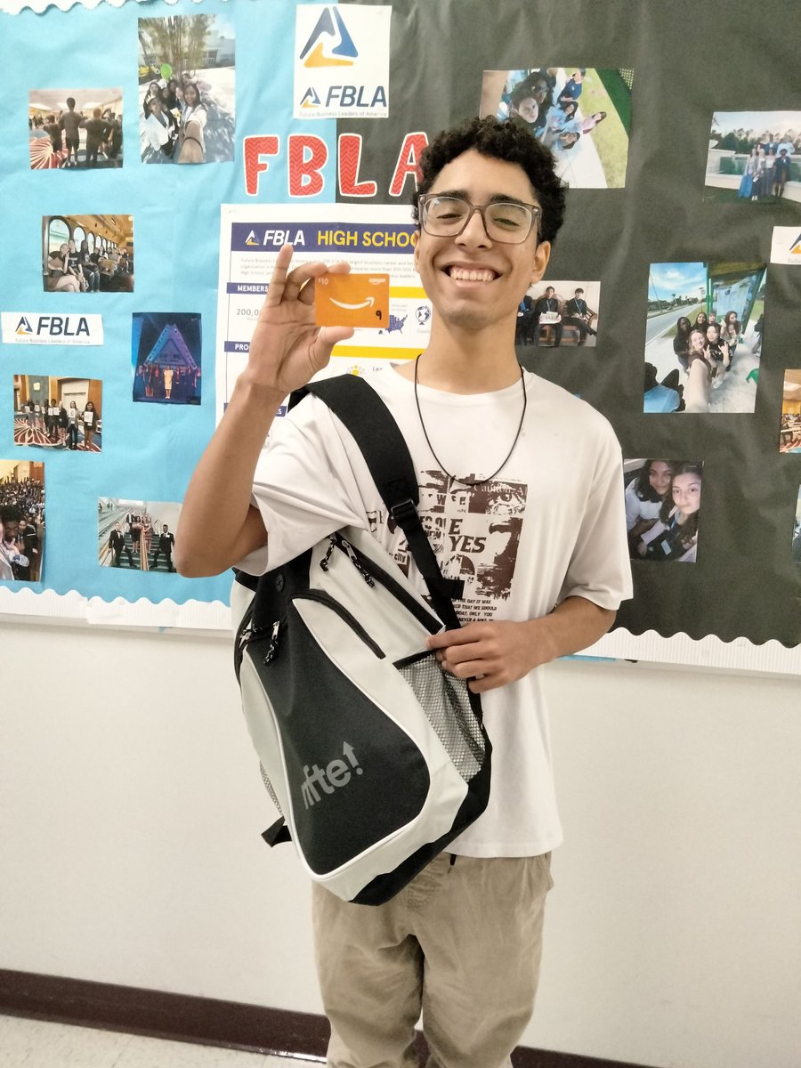 InstituteofBus5's tweet photo. Congratulations to our American Enterprise Day Trivia Contest winner. @BrandonHSEagles Joshua Cruz. He received a backpack full of supplies and a $10 gift card for Amazon. @HCPSCTAE @LarissaDL @SDHC_FBLA @FBLA_National https://t.co/LVzSN7Juvp