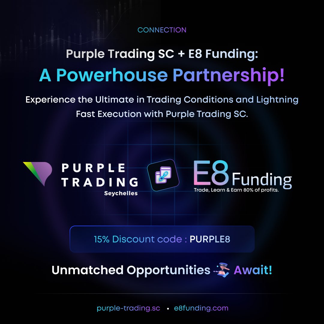 E8Markets's tweet image. Unleash your trading potential with Purple Trading SC #MetaTrader5. Experience competitive spreads starting  from 0.00, advanced features, and enjoy a 15% discount code: PURPLE8. Join us on the path to success. 🚀📈 #MT5 #Trading