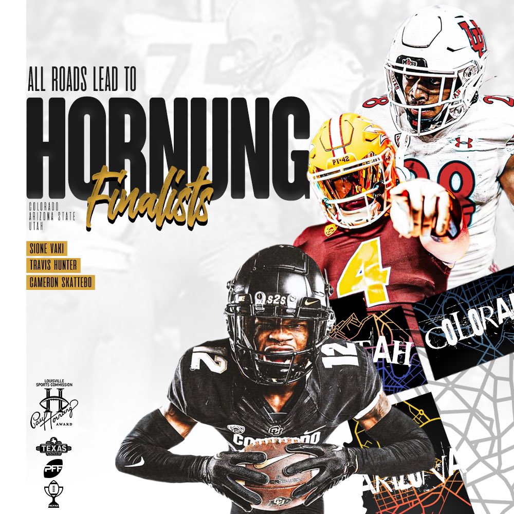 hornungaward's tweet photo. All roads lead to Hornung!
THREE DYNAMIC PAC-12 PLAYERS NAMED FINALISTS FOR THE 2023 PAUL HORNUNG AWARD vote, vote, vote! 🗳️ https://t.co/5NwVCoFJrI