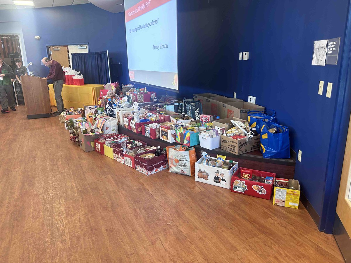 This year we set a goal of donating 40 Thanksgiving baskets to our local food pantry. Our students, staff, and faculty came together and exceeded our goal by donating 62 baskets!!