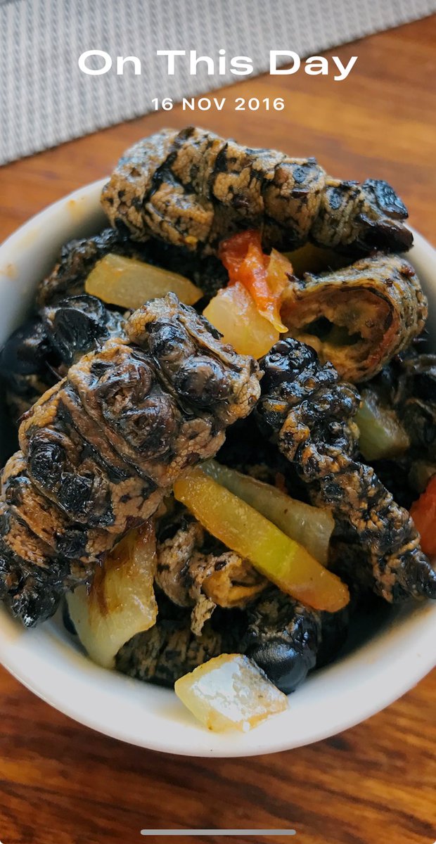 A dinner #TBT — with one of the first things I ate after arriving in Namibia on Nov. 16, 2016. Do you recognize this delicacy? 🐛