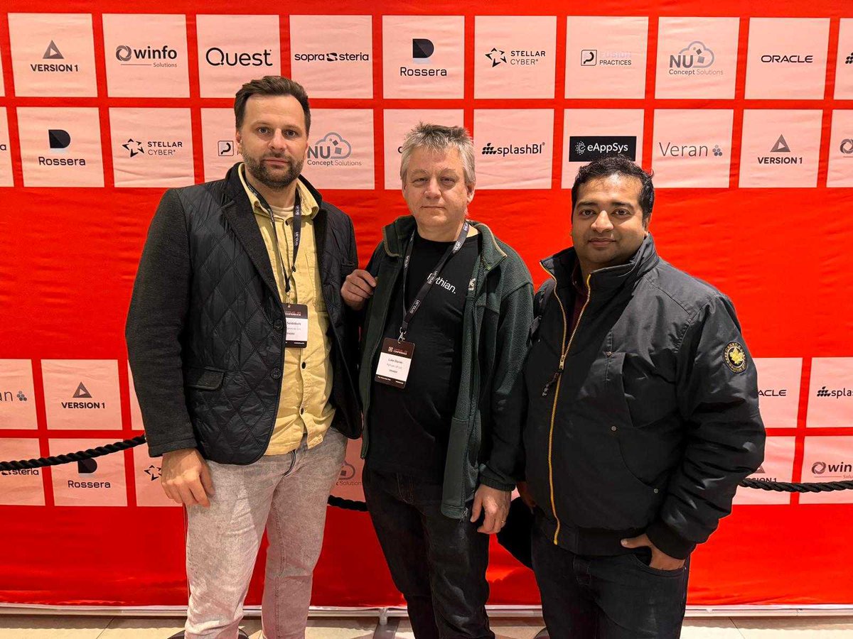 Pythian's tweet image. Our very own Subhajit Chaudhuri, Luke Davies, and Raivis Saldabols had a successful Day 1 at the UKOUG conference in Reading—now on to Day 2!

#LoveYourData #UKOUG #UKOUG2023 #OracleEBS #CloudSecurity #DataManagement #JSON #Azure #SSO