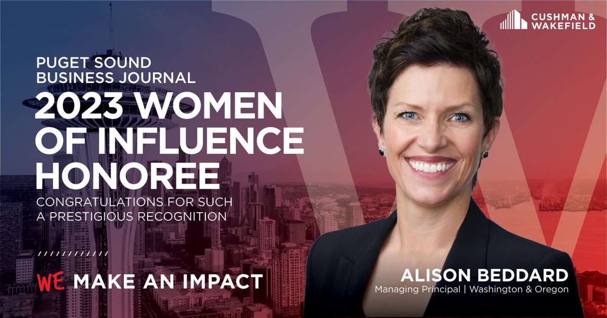 Please help us congratulate <a href="/AlisonBeddard/">Alison Beddard</a> for being a <a href="/PSBJ/">Puget Sound Business Journal</a>
#WomenofInfluence Honoree! Learn more about Alison and why she feels it's important to champion other women for #success and how influence is earned in her Q&amp;A >> cushwk.co/3sEH0P6 #Leadership #CRE #Seattle #PNW