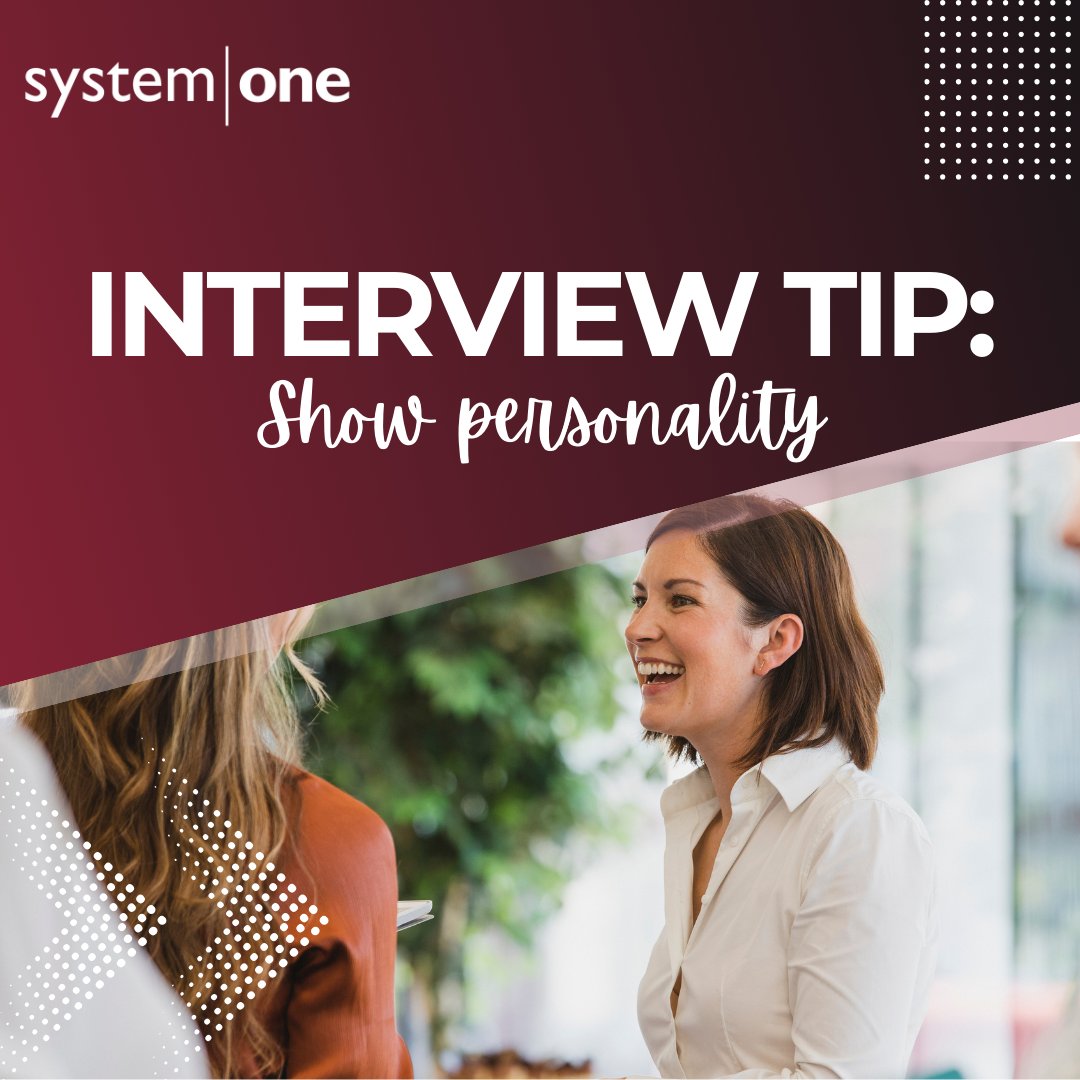 systemoneok's tweet image. #InterviewTip: SHOW PERSONALITY! Professionalism in an interview is essential, but don’t be so stiff that your personality can't shine! Display your unique character strengths, such as reliability, confidence, humor, and honesty. #systemone #interviewtip #jobsearch #tulsajobs