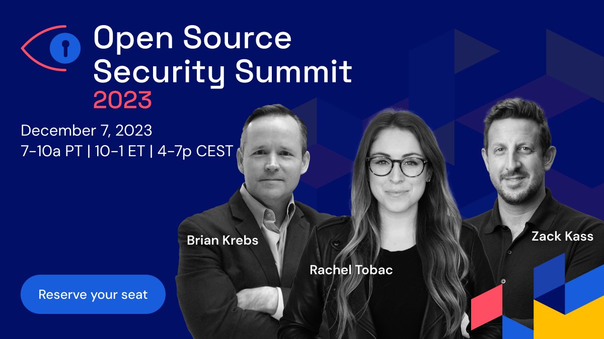 Bitwarden's tweet image. Save your seat for the fourth annual #OpenSourceSecuritySummit Dec. 7th, featuring @briankrebs, @RachelTobac, and @iamthezack! btwrdn.com/49x2Rsl #cybersecurity