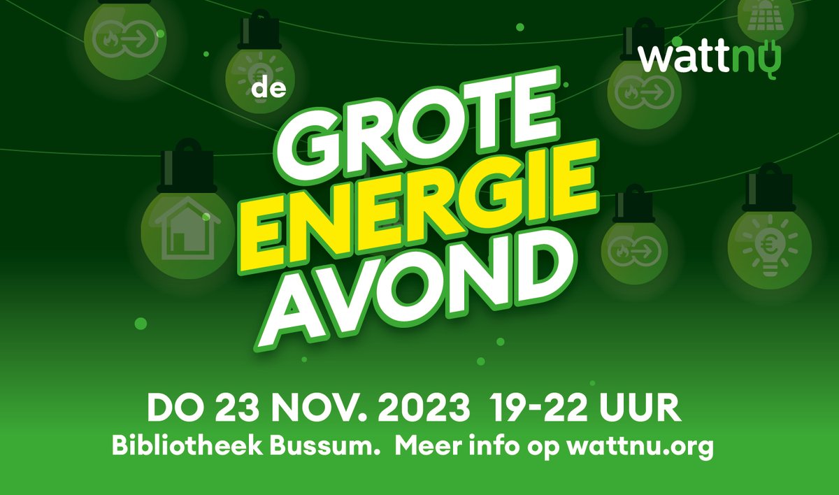Op donderdag 23 november organiseert @wattnuenergie 'De Grote Energieavond'. Op deze avond doe je kennis op over energie besparen, energie opwekken, isoleren en verduurzamen. Meer informatie of aanmelden (gratis) kan hier: wattnu.org/actueel/de-gro….