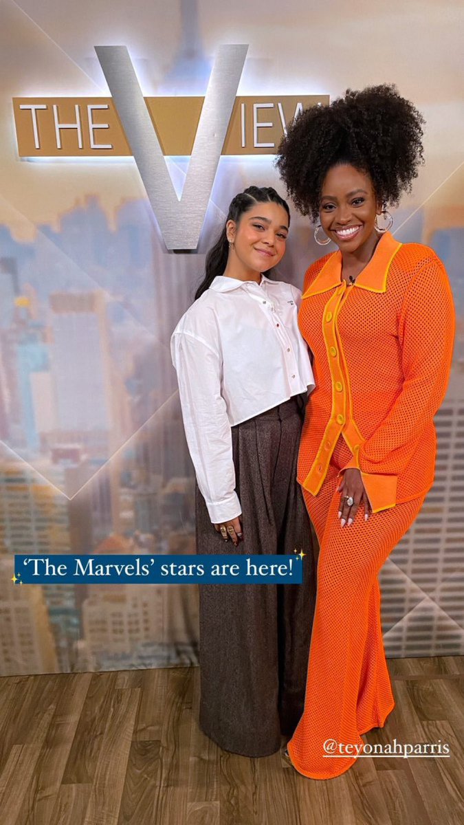 Iman Vellani and Teyonah Parris for The View! They’ll be on the show today to promote #TheMarvels