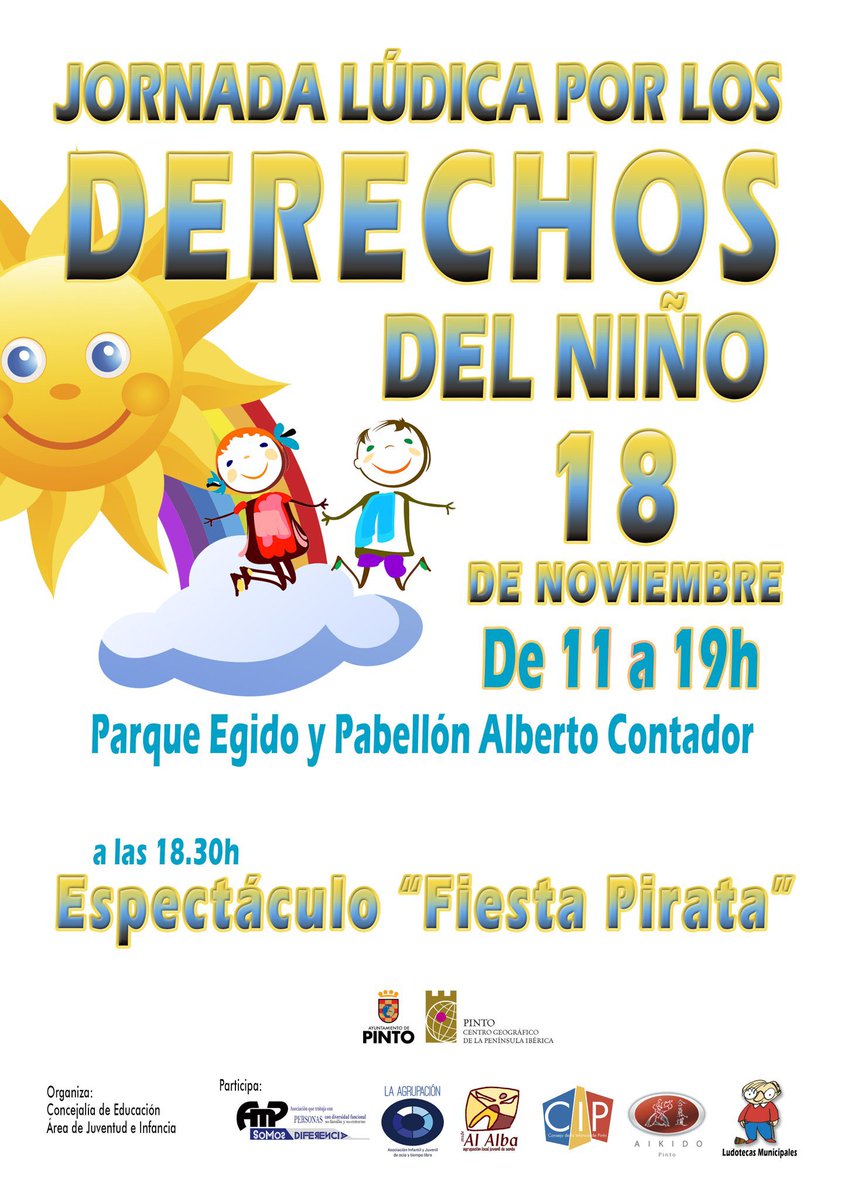 Pinto comienza las celebraciones del 20 de noviembre, Día de los Derechos del Niño y de la Niña 👧👦

📌 El sábado 18, de 11:00 a 19:00, en el Parque Egido y el pabellón Alberto Contador, Jornada Lúdica para familias

🎲Deporte, talleres, juegos para todos…