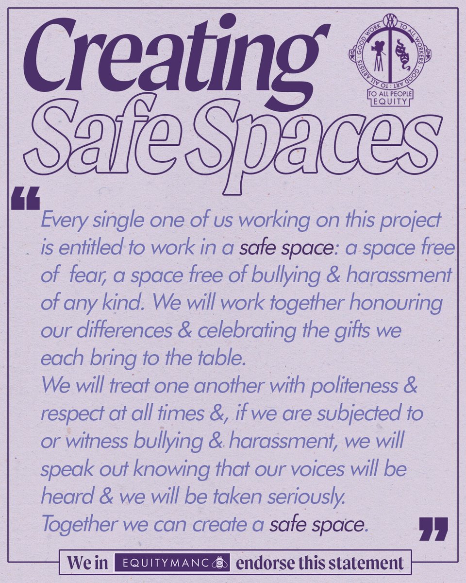 As many of our members start going off to work on Christmas shows (some of whom have already gone!) please take a moment to remind yourselves of the @EquityUK #SafeSpaces statement. In our opinion all theatres should read it out at the start of rehearsals for everyone to hear. ✊