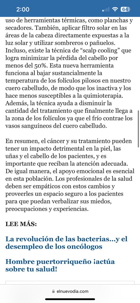 Writing to educate my community in Puerto Rico brings an unparalleled sense of fulfillment. Recently, I wrote a column for "El Nuevo Día," emphasizing the need to recognize the dermatologic changes experienced by patients undergoing cancer treatment 🎗️🇵🇷