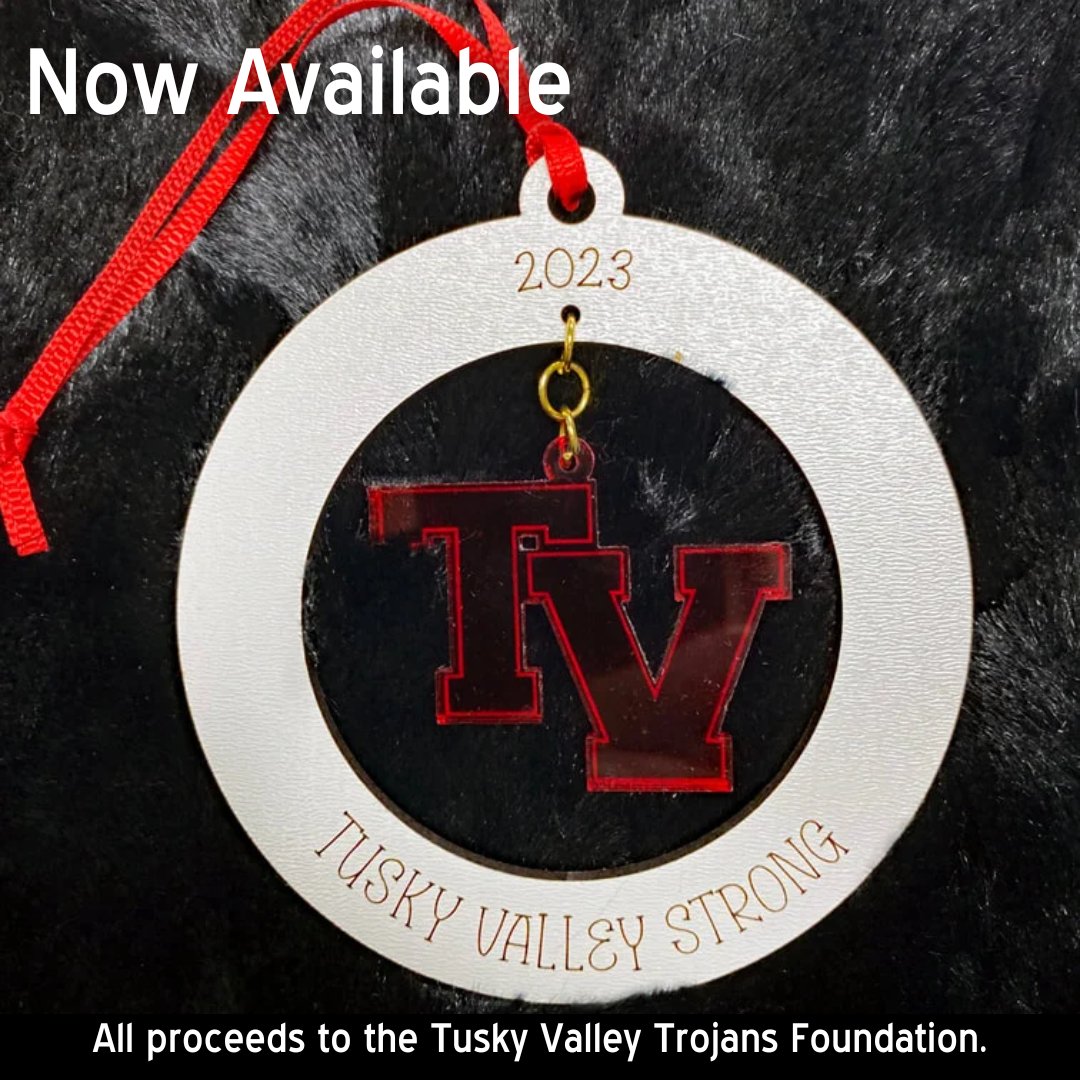 ecoesc's tweet photo. Our ECO Print Center has designed this #TVStrong Christmas ornament, now available for purchase online. All proceeds will be donated to the Tusky Valley Trojans Foundation to support the community and families. https://t.co/AxxEF6gLKB https://t.co/Ae11a4x5mU