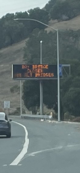 Hey <a href="/CaltransD4/">Caltrans District 4</a> perhaps you could suggest taking BART as an alternative. This sign is right at the exit for the Orinda BART station (literally 30 seconds from the freeway) w/ trains every 10 mins into SF.

Thanks for the consideration. We are trying to help get cars off the road.