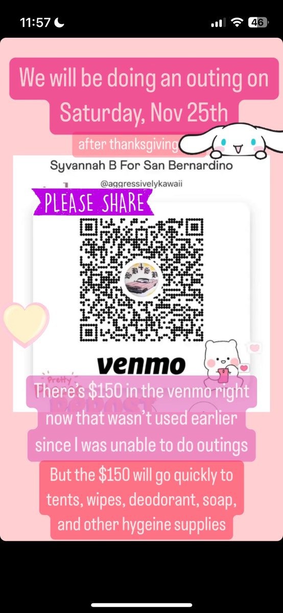Syvanndra's tweet image. Hi everybody!💞 it’s that time of year again where we do a big thanksgiving outing to serve those in need here in San Bernardino. Pls share and dm me if you have things you want to get rid of too 💘
Venmo aggressivelykawaii
Cash app Syvanndra 💒