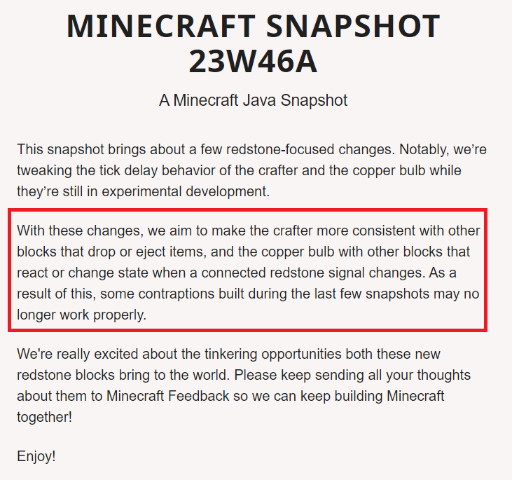 Minecraft Snapshot 23w46a