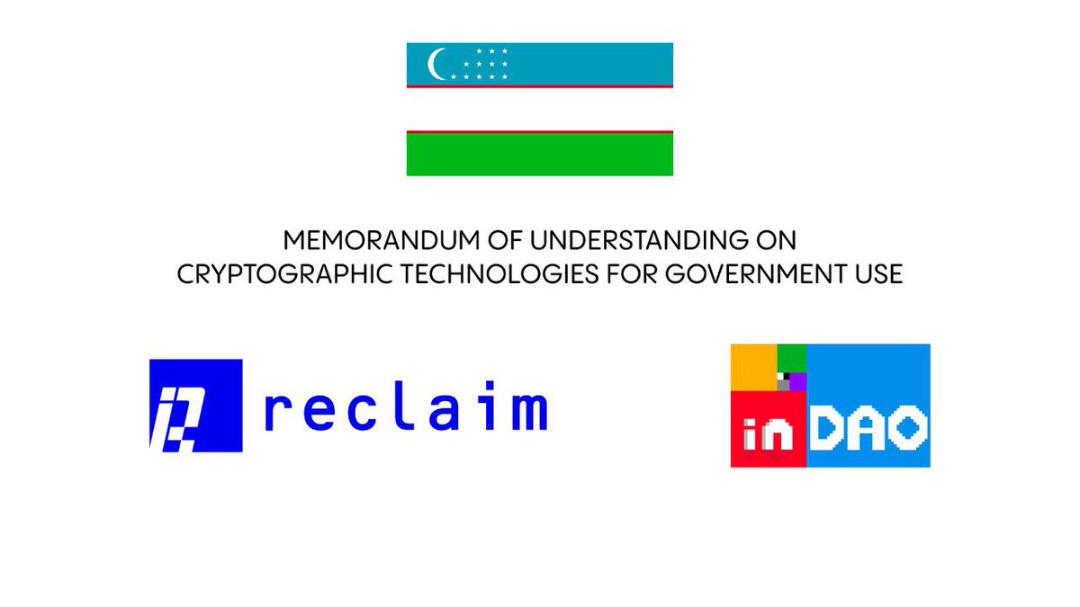 inDAO_io's tweet photo. We'are excited to announce signing of MoU with Reclaim Protocol. 

We will be working towards researching and building blockchain applications in Uzbekistan https://t.co/LTKDiKOMXi