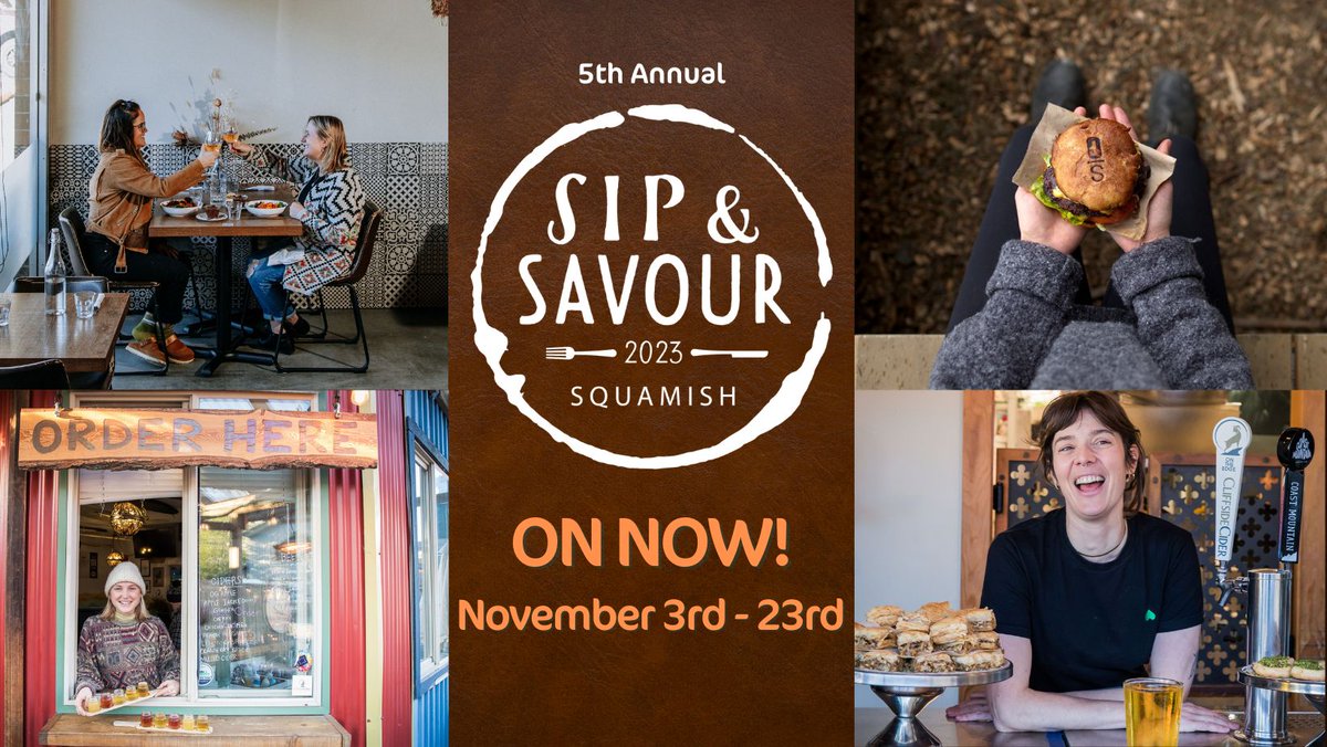 TourismSquamish's tweet photo. Sip &amp; Savour is on through Nov 23rd, dine on specialty pairings, multi-course menus, and tasting flights. #SipSavourSquamish 

See all the menus &amp; hotel offers:  https://t.co/f8Gcw5uwaN https://t.co/96zYZWrQ78