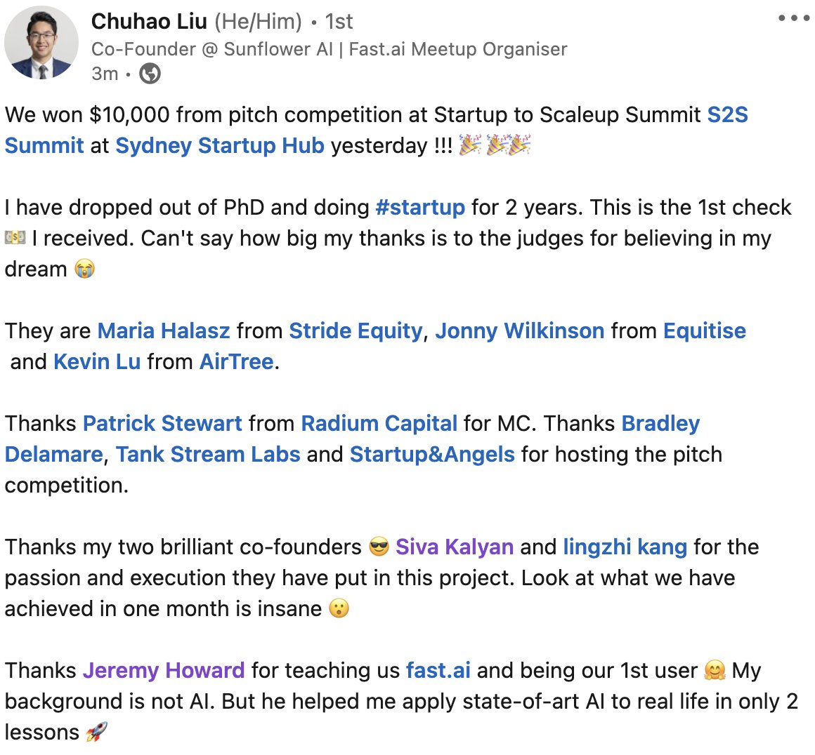 jeremyphoward's tweet photo. I love hearing success stories from our wonderful @fastdotai alums! Congrats @Chuhao__Liu and team :D https://t.co/G4RX6K9IH6