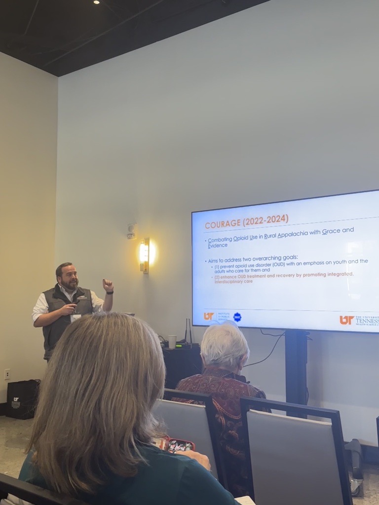 TPA member Tyler Melton presented at the @TNRuralHealth Conference on the COURAGE Pharmacist Mentoring Program, which provides pharmacists in East Tennessee with resources on how to interact with and support patients who take medications for opioid use disorder.