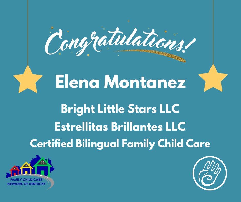 4cforkids's tweet photo. Congratulations and felicidades to Elena Montanez of Bright Little Stars/Estrellitas Brillantes on becoming a Certified Bilingual Family Child Care Home! If you are interested in becoming a Family Child Care Provider, learn more on our website at https://t.co/wDfkDguJpC https://t.co/Jtvjqhq5AF