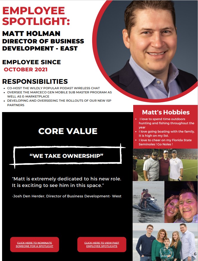 Marceco Ltd (@marceconation) on Twitter photo Please join us in congratulating <a href="/mattholman25/">Matt Holman</a>, Director of Business Development in the East for being featured in our Employee Spotlight for the month of November!
Congrats Matt! We appreciate all that you are and all that you do for Marceco.
#MarcecoNation #EmployeeSpotlight Please join us in congratulating <a href="/mattholman25/">Matt Holman</a>, Director of Business Development in the East for being featured in our Employee Spotlight for the month of November!
Congrats Matt! We appreciate all that you are and all that you do for Marceco.
#MarcecoNation #EmployeeSpotlight