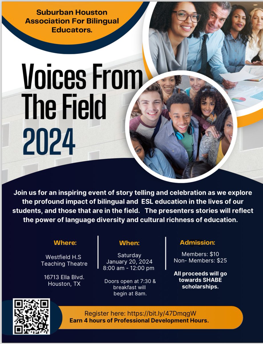 SHABEhouston (@shabe4bilesl) on Twitter photo We will be hosting our Voices from the Field. Hope to see you there! Proceeds go to our scholarship fund. Hear from past scholarship winners, former bilingual and ESL students current students, parents, teachers and more! <a href="/TA4BE/">TABE</a> <a href="/AldineISD/">Aldine ISD</a> <a href="/SpringISD/">Spring ISD</a> We will be hosting our Voices from the Field. Hope to see you there! Proceeds go to our scholarship fund. Hear from past scholarship winners, former bilingual and ESL students current students, parents, teachers and more! <a href="/TA4BE/">TABE</a> <a href="/AldineISD/">Aldine ISD</a> <a href="/SpringISD/">Spring ISD</a>