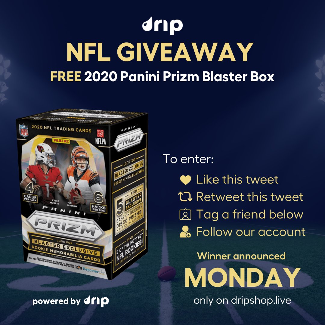 DripSport's tweet photo. We've got some incredible NFL games ahead of us in Week 11, so we've decided to give away a 2020 Panini Prizm Blaster to one lucky collector❗🤞

To Enter: Simply Like, Retweet, Follow, and earn additional entries on Gleam #NFL 💧📲
🔗 https://t.co/12nqdr28tN https://t.co/grznYMeUtw