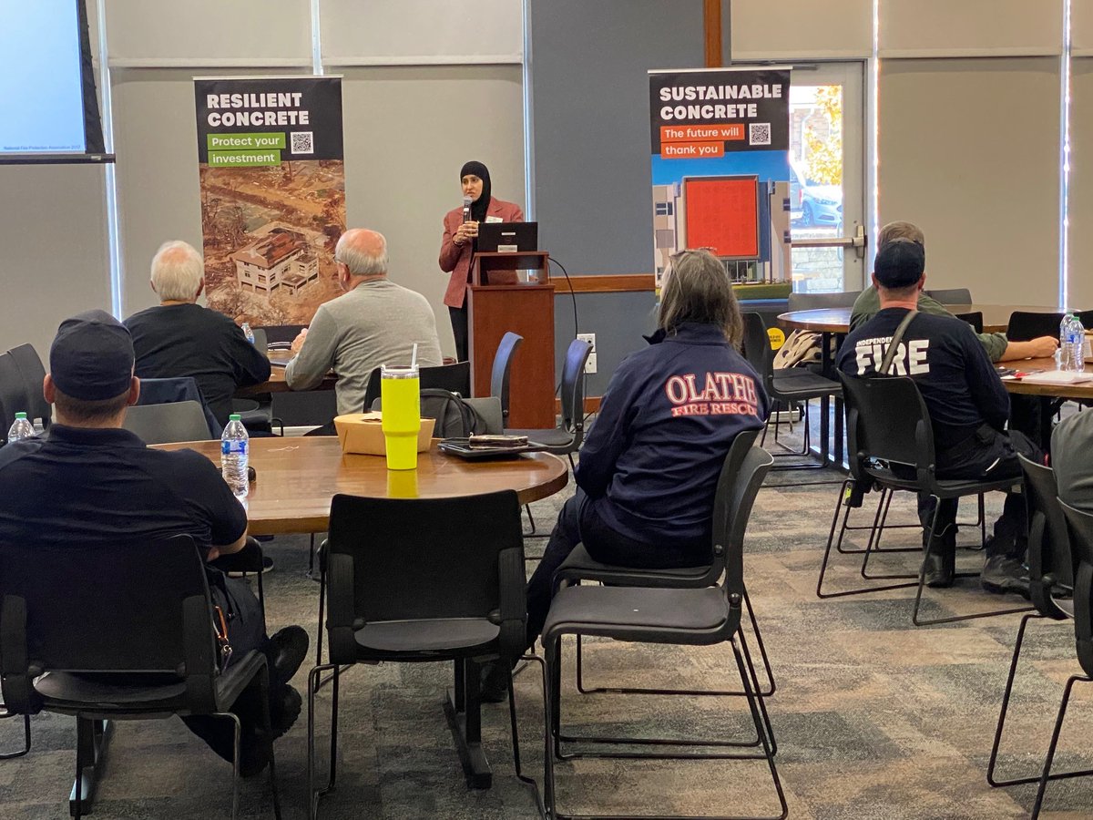 CPGConcreteKC's tweet photo. Fundamentals of #ConcreteConstruction and #FireSafety Seminar with @nrmca , @ShamimFPE in Kansas City. Concrete provides a practical means of meeting the required #fireresistance in the Codes! https://t.co/7oNzsYG1qh