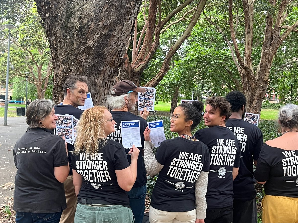 withMEAA's tweet photo. Last night, #MEAAequity members leafletted the audience of Beauty and the Beast in Sydney to support their claim for a real pay rise, caps on nine-show weeks and guardrails around the use of multiple contracts.
You can help by sending an email to @liveperfaust here: https://t.co/JQPuviHGPk #StrongerTogether