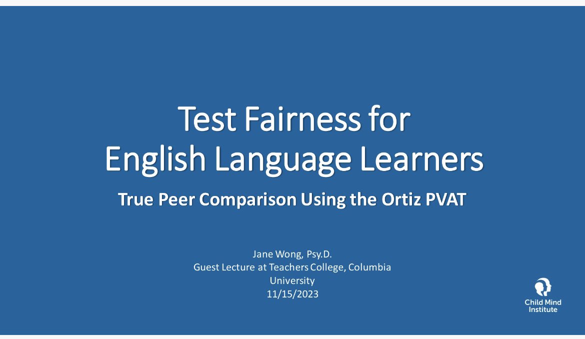 DrJaneYTWong's tweet photo. I was the invited guest lecturer last night for a #schoolpsychology #assessment course at the @TeachersCollege @Columbia. It was a great opportunity to inspire the future generation of school psychologists to think about #testfairness for #Englishlearners #OrtizPVAT https://t.co/LvmKmqfOF4