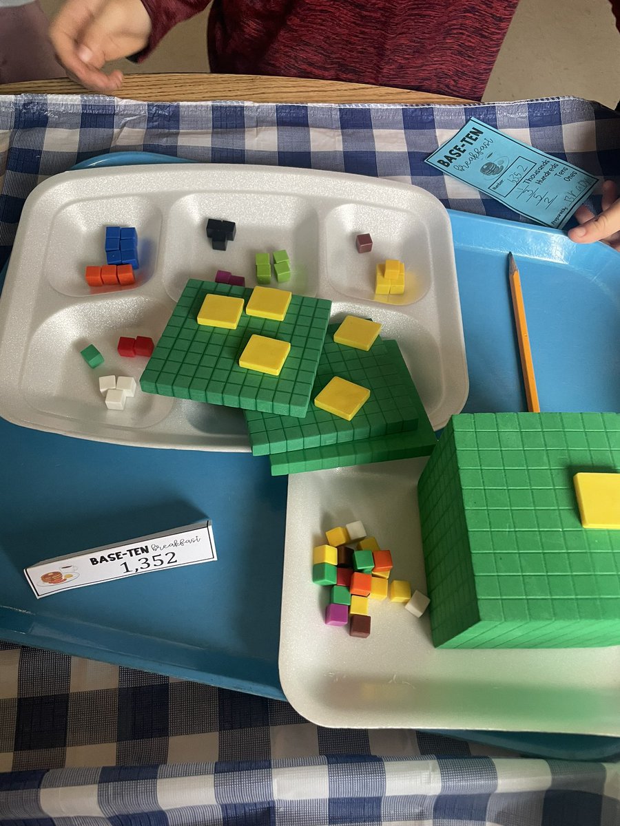 PowellinPrimary's tweet image. Our Base-Ten Breakfast 🧇 🍳 

Ss used base-10 block waffles 🧇 , bacon 🥓, and fruit salad🍉 🍏 to compose/decompose numbers in various ways. 

#thirdgrade #placevalue #sbcebobcats